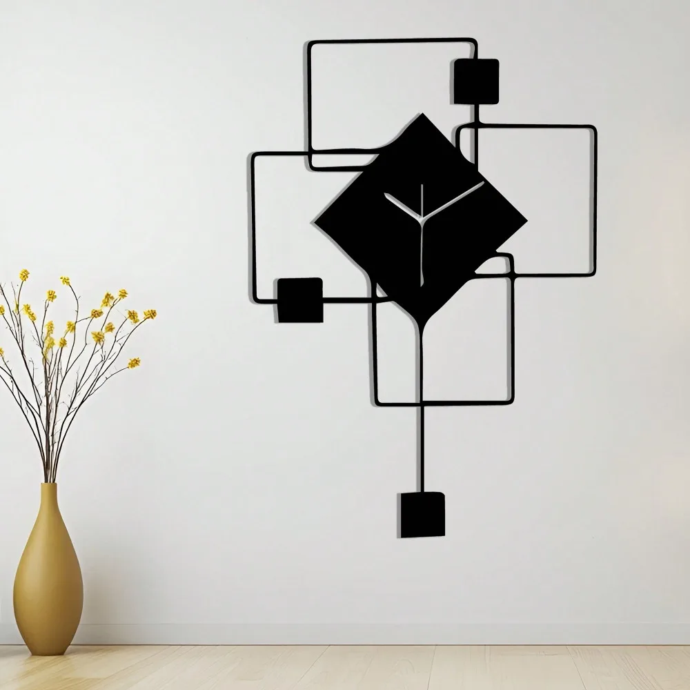 Metal Geometric Clock Wall Art, Silent Black Stencil Design, Modern Industrial Home Decor thumbnail 5