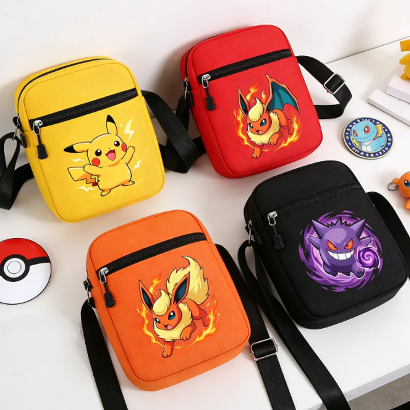 Pokemons Crossbody Bag Oxford Cloth Casual Sport Hiking Bags Pikachu Gengar Cartoon Anime Mobile Phone Pouch Men Coin Purse Gift