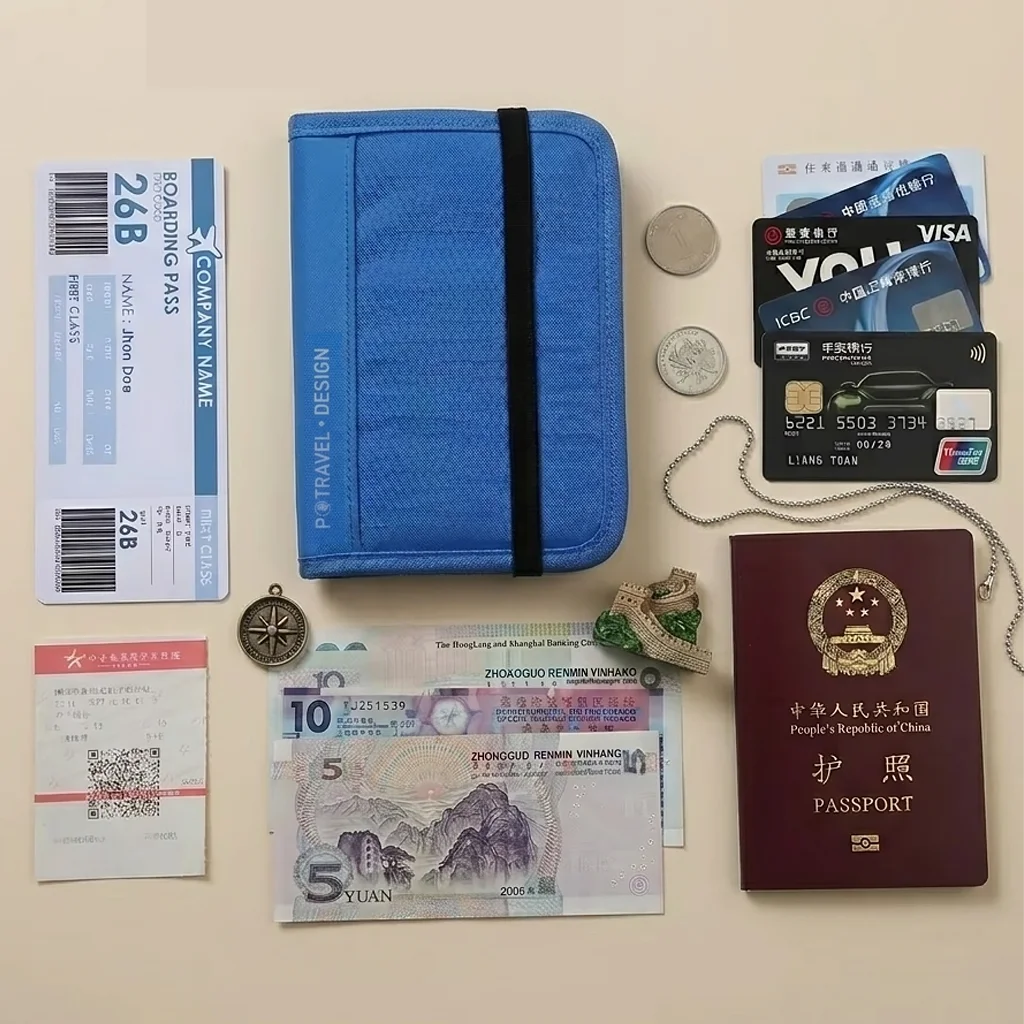 RFID Blocking Travel Wallet Passport Holder Multifunction Credit Card Case Men Women ID Document Organizer Anti-Theft Pouch thumbnail 3