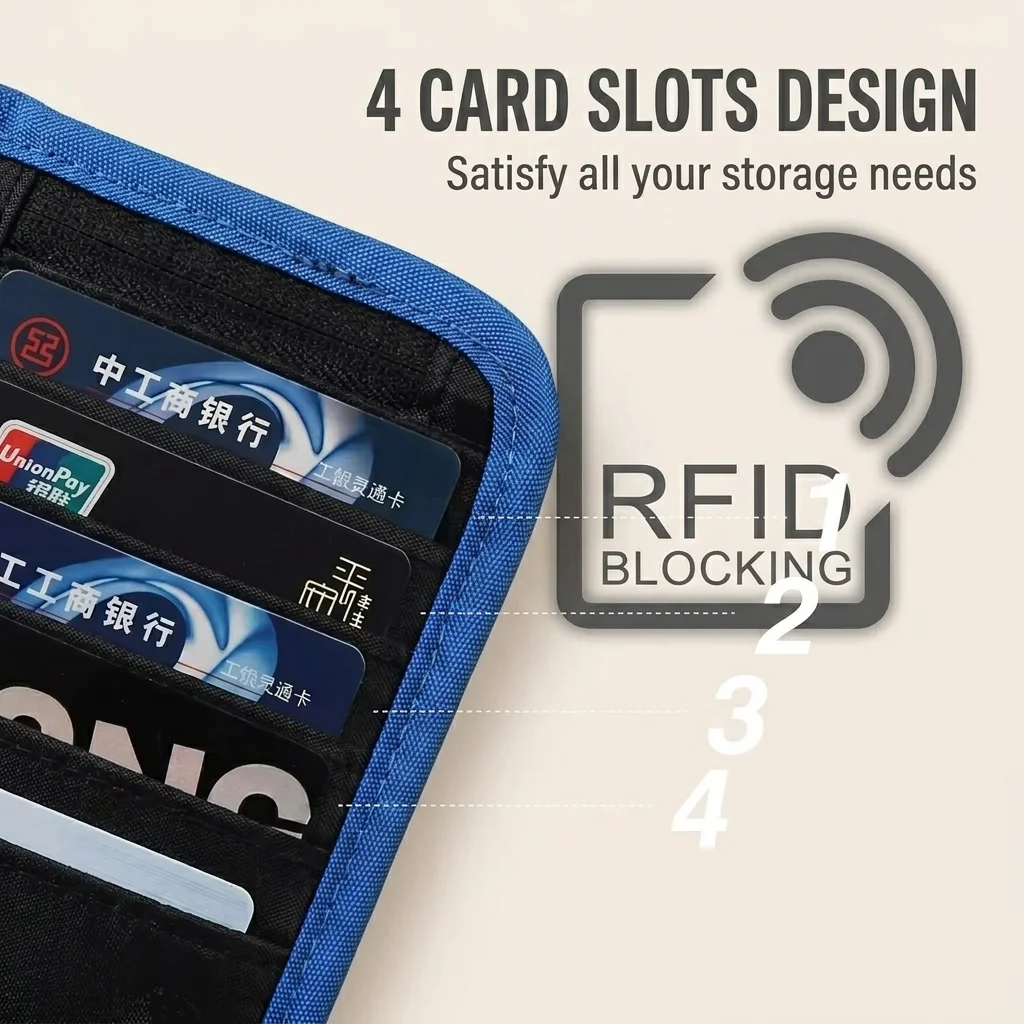 RFID Blocking Travel Wallet Passport Holder Multifunction Credit Card Case Men Women ID Document Organizer Anti-Theft Pouch thumbnail 4