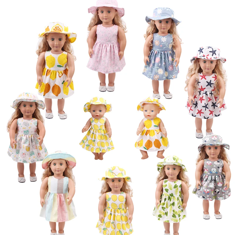 43cm doll girl simple dress doll daily wear dress simple and refreshing style with same color hat doll wardrobe clothing accesso