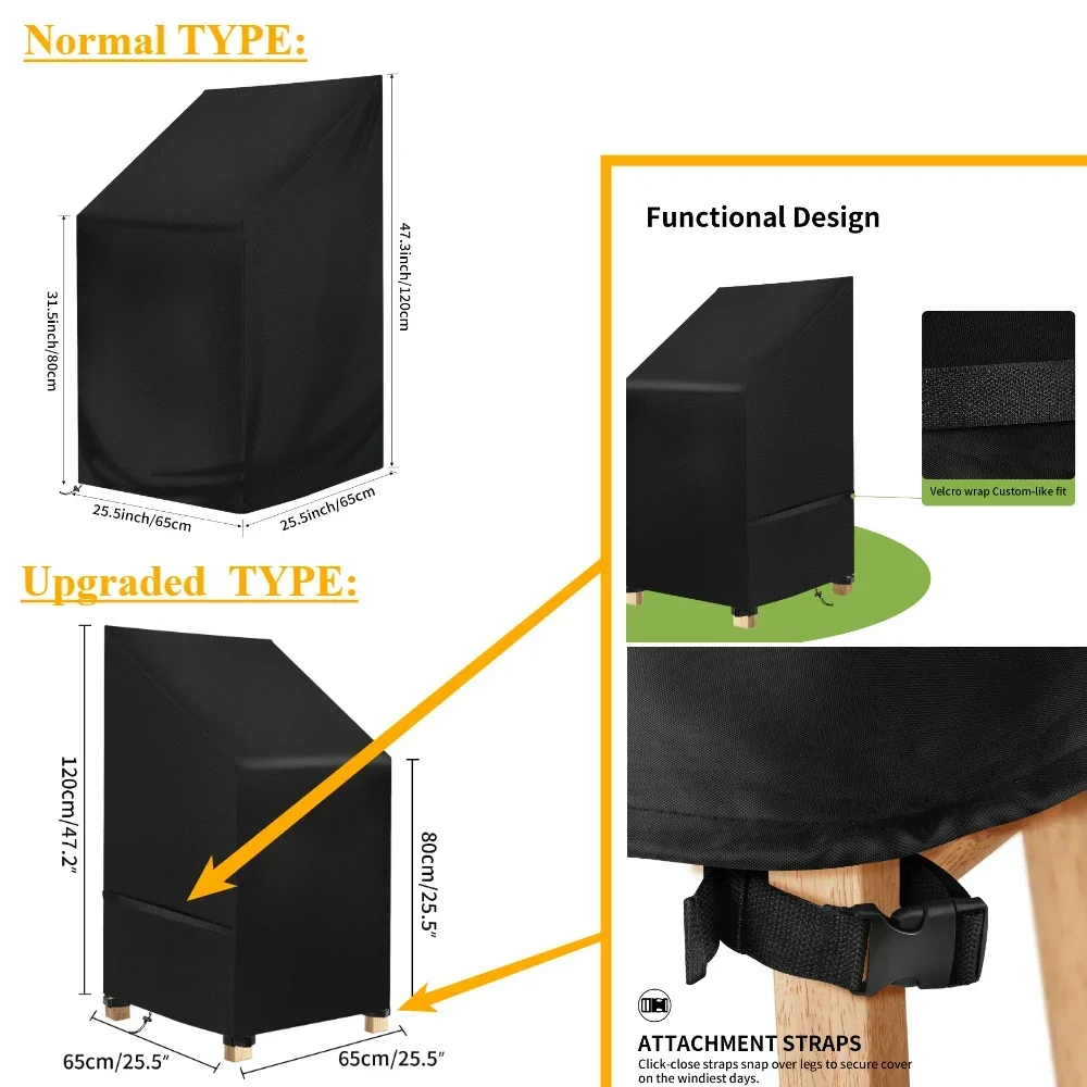 65x65x80x120cm Garden Stacking Chair Cover Waterproof 210D Oxford Garden Furniture Covers Stackable Outdoor Chairs Covers thumbnail 4