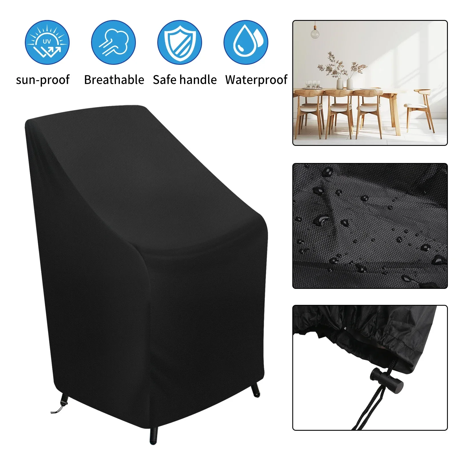 65x65x80x120cm Garden Stacking Chair Cover Waterproof 210D Oxford Garden Furniture Covers Stackable Outdoor Chairs Covers thumbnail 3