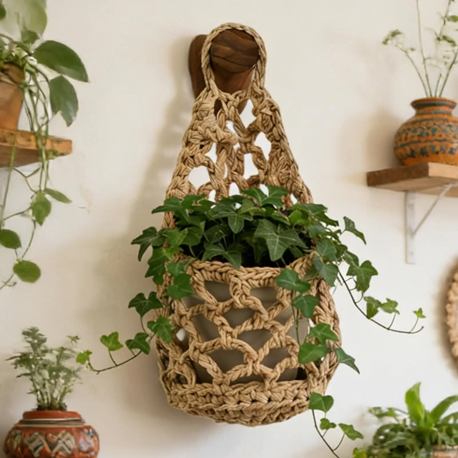 Macrame Plant Hanger Small Boho Woven Cotton Hanging Planter Wall Decor Indoor Flower Pot Holder for Door Apartment Office thumbnail 5