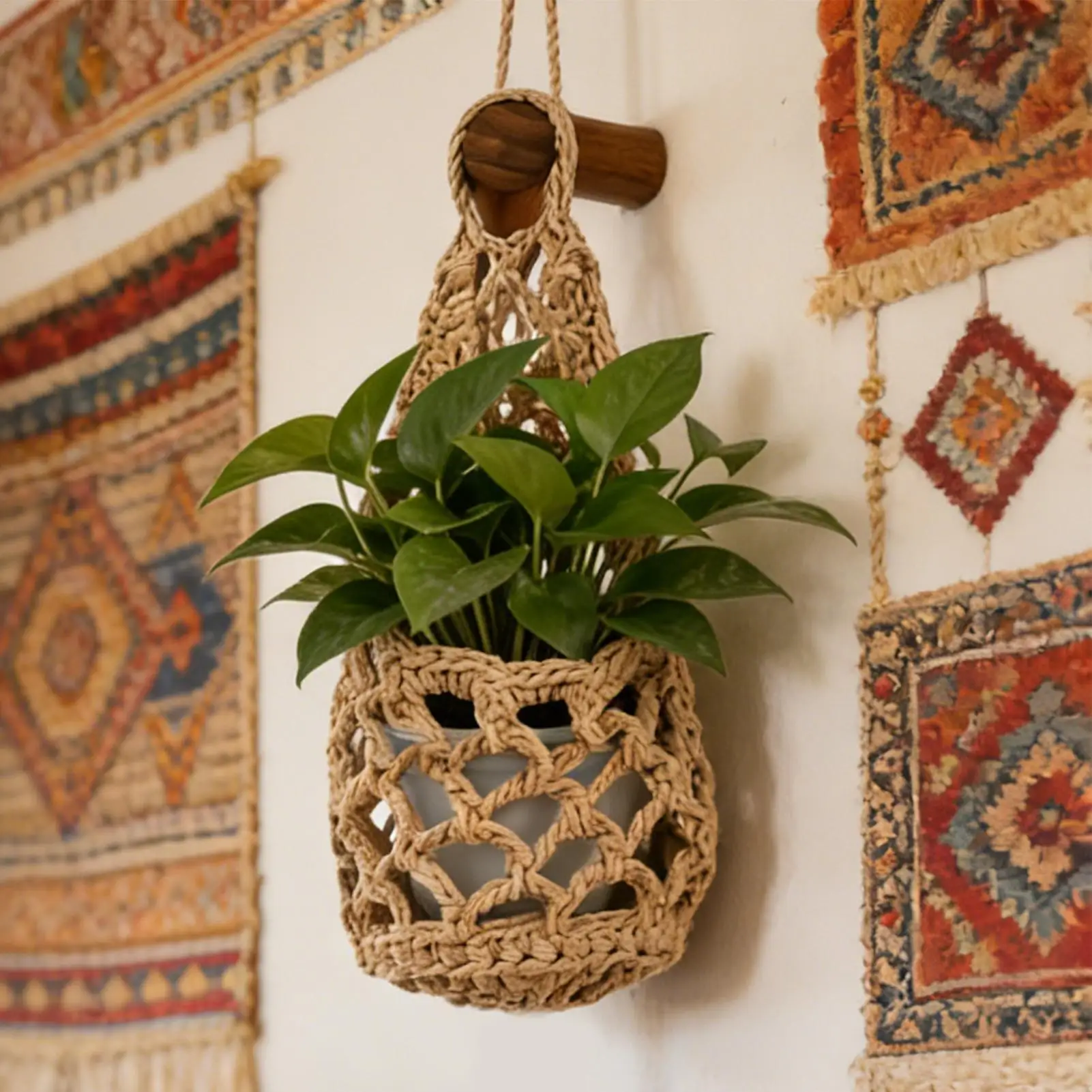 Macrame Plant Hanger Small Boho Woven Cotton Hanging Planter Wall Decor Indoor Flower Pot Holder for Door Apartment Office thumbnail 3