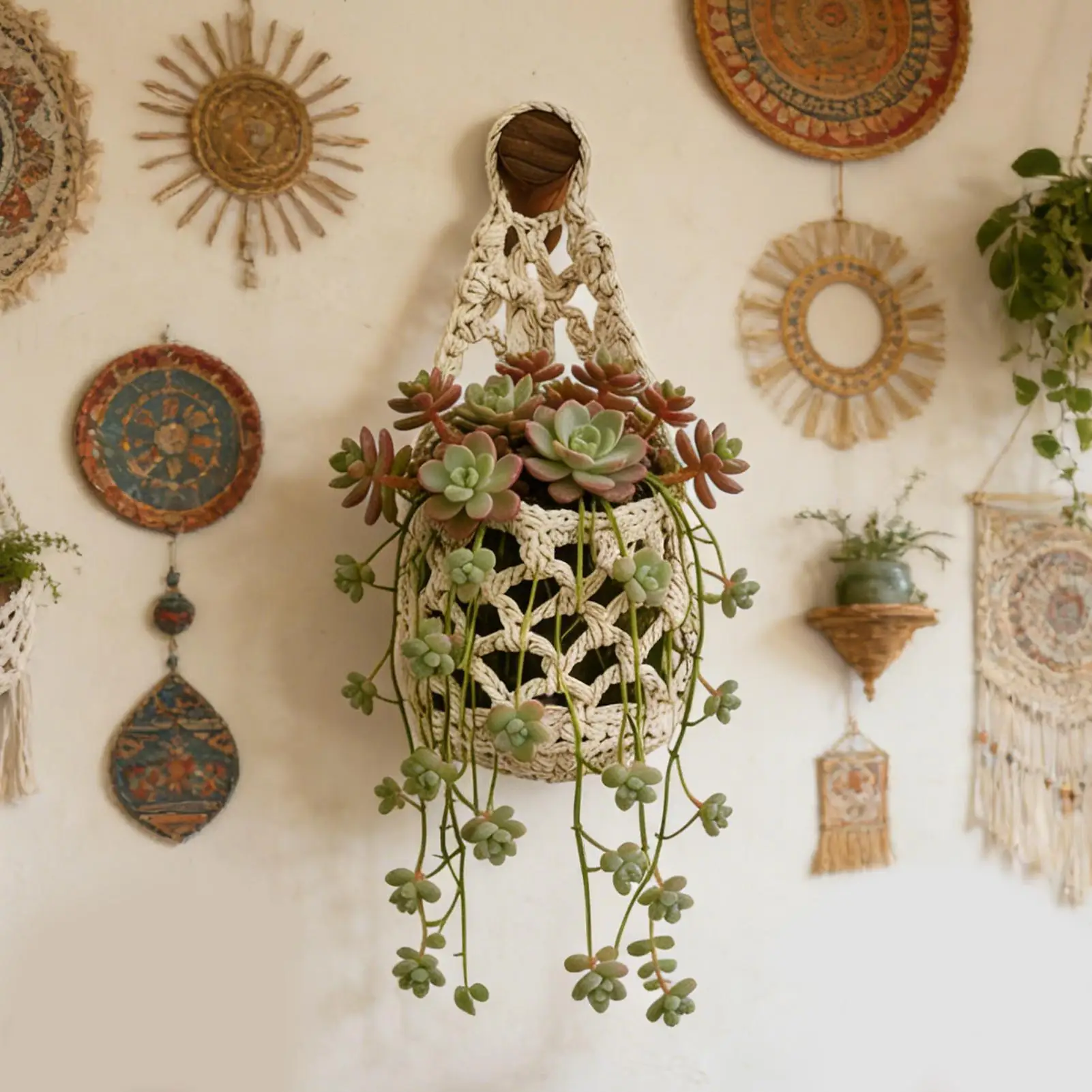 Macrame Plant Hanger Small Boho Woven Cotton Hanging Planter Wall Decor Indoor Flower Pot Holder for Door Apartment Office thumbnail 4