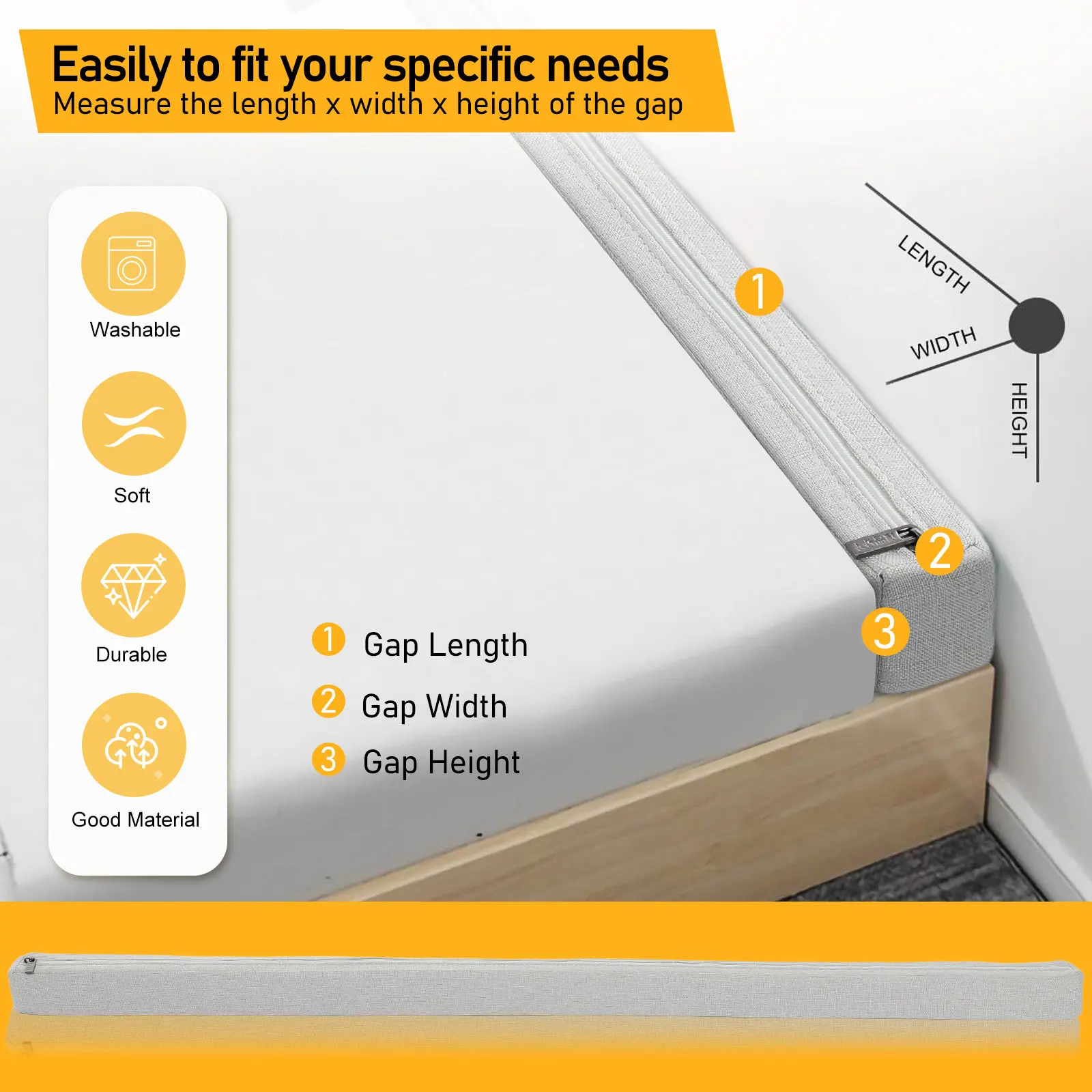 120x5x5cm Mattress Gap Filler Gap Between Mattress Bed Extender Headboard Pillow Closed Headboard And Wall Bed Cushion Sofa Pad thumbnail 3