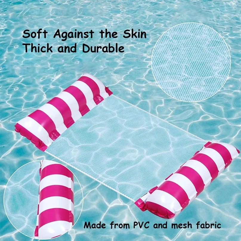Inflatable Foldable Floating Row Swimming Pool Party Water Hammock Air Mattresses Pvc Stripe Water Floating Inflatable Mat thumbnail 3