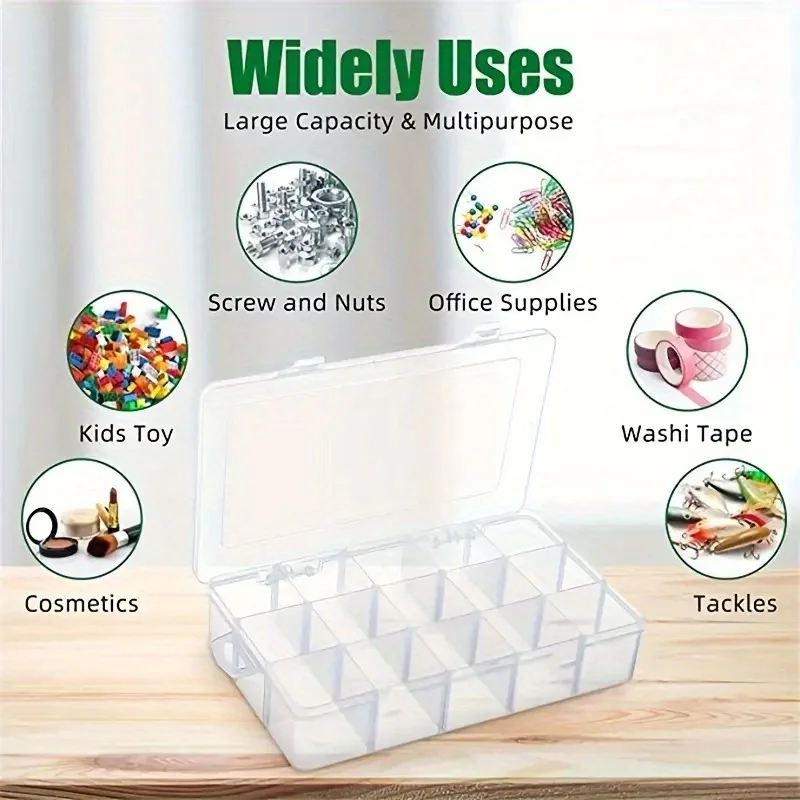 15 Grids transparent office storage box with adjustable dividers, plastic storage container for art painting paper tape thumbnail 4