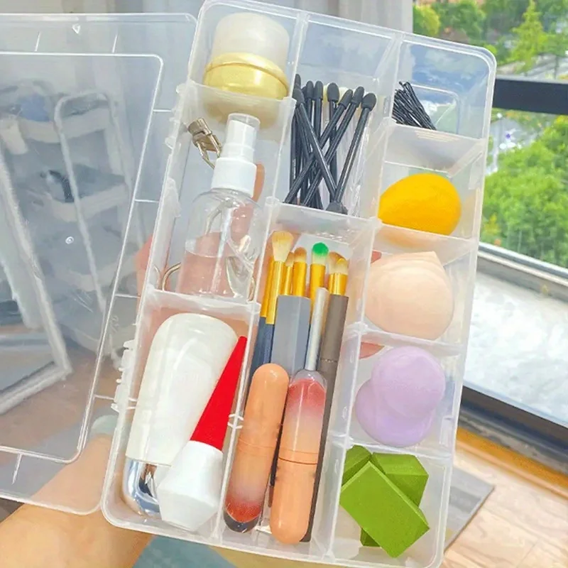 15 Grids transparent office storage box with adjustable dividers, plastic storage container for art painting paper tape thumbnail 6