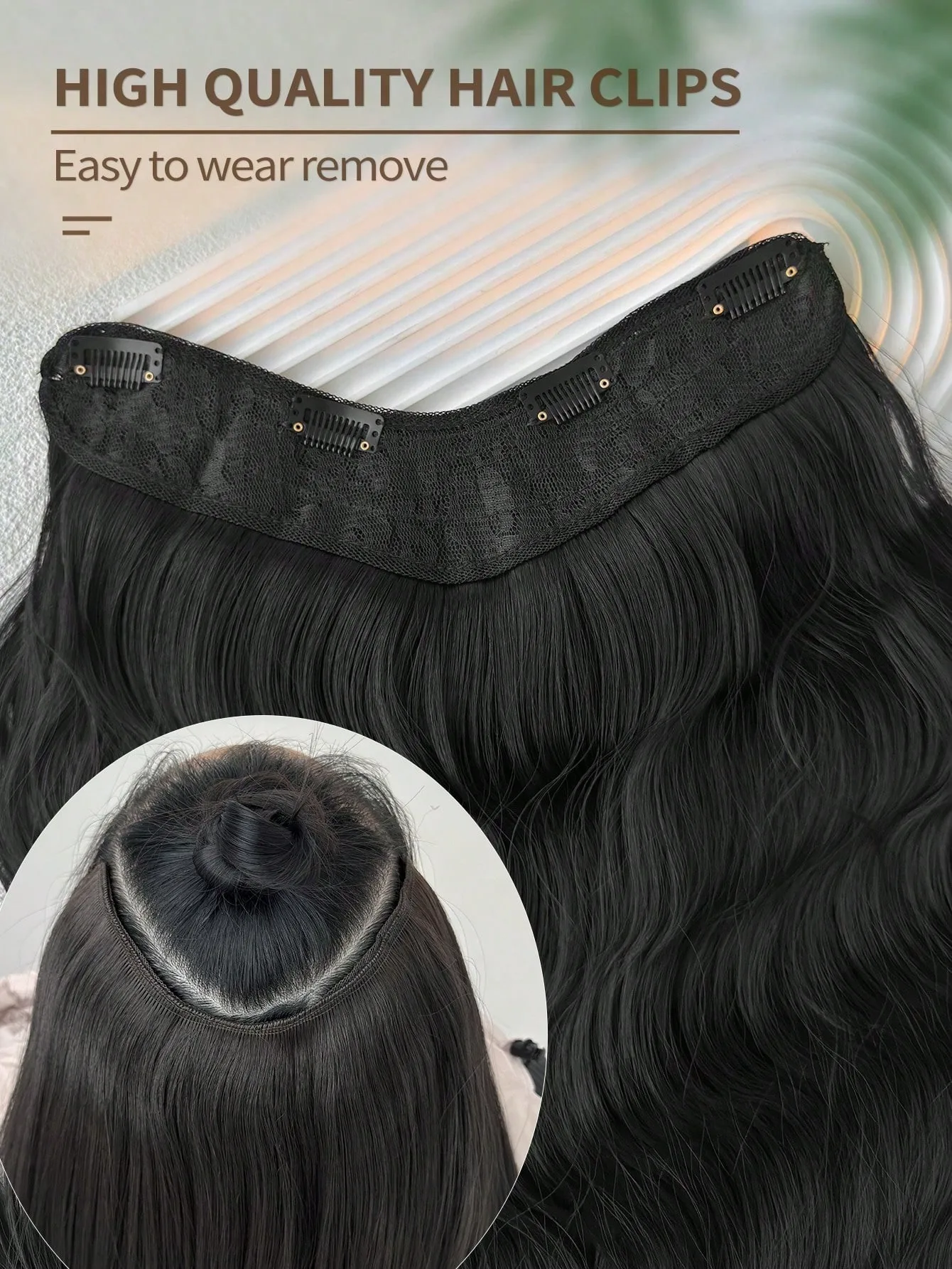 24Inch V-Shaped Synthetic Clip-In Hair Extensions Natural Wavy One-piece Hair Wig Half Head Wig With BB Clips Suitable For Women thumbnail 4
