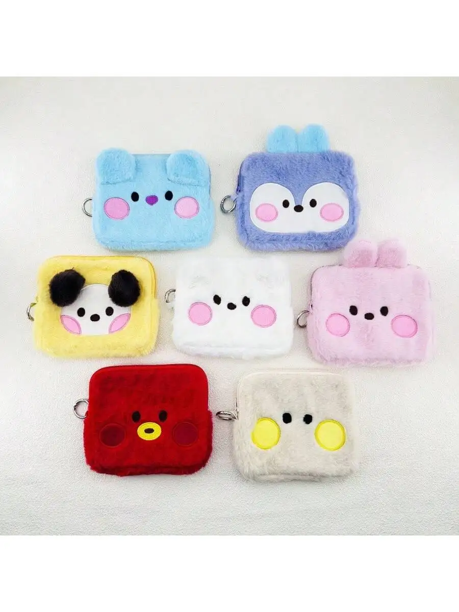 BT21 KPOP Kawaii anime Cooky、Tata Cute Coin Purse Portable Toiletry Makeup Headphone Storage Bag