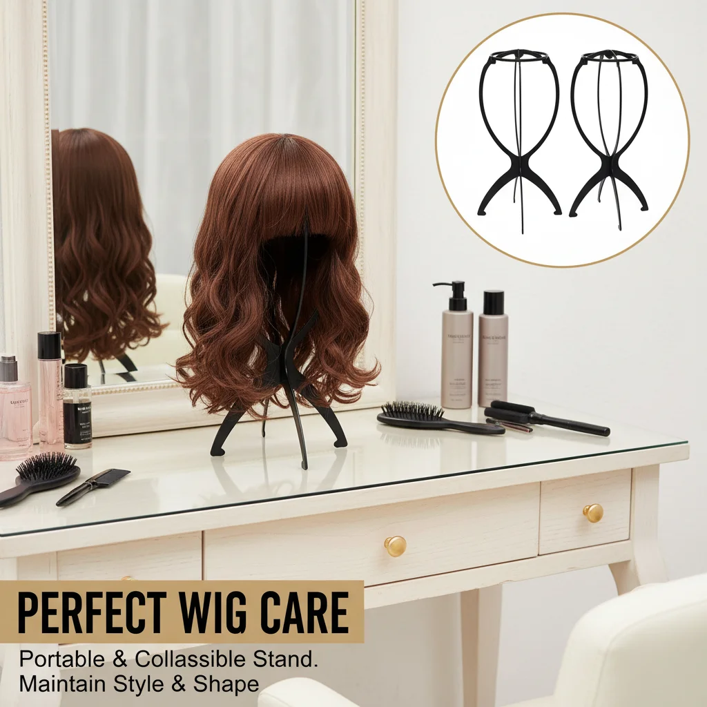 Folding Wig Stand Plastic Portable Hat Display Stand Adjustable Durable Barbershop Fashion Model Holder Home Salon Use