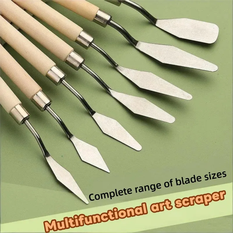 7PCS Wooden Handle Paint Spatula Set Oil Painting Scraper Art Paint Texture Painting Knife Tools MSCTYJ01 thumbnail 3