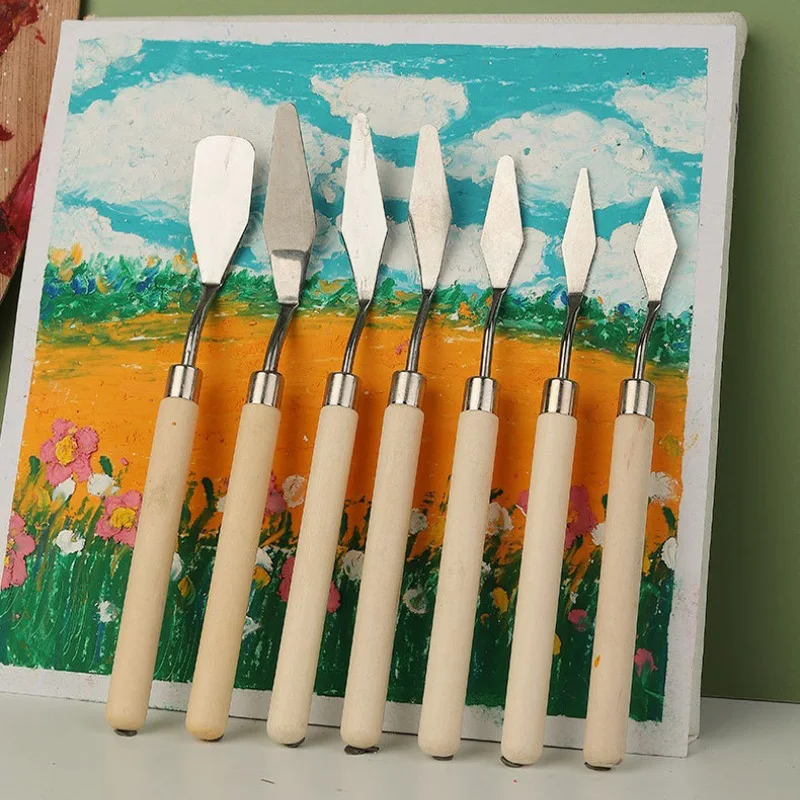 7PCS Wooden Handle Paint Spatula Set Oil Painting Scraper Art Paint Texture Painting Knife Tools MSCTYJ01 thumbnail 2
