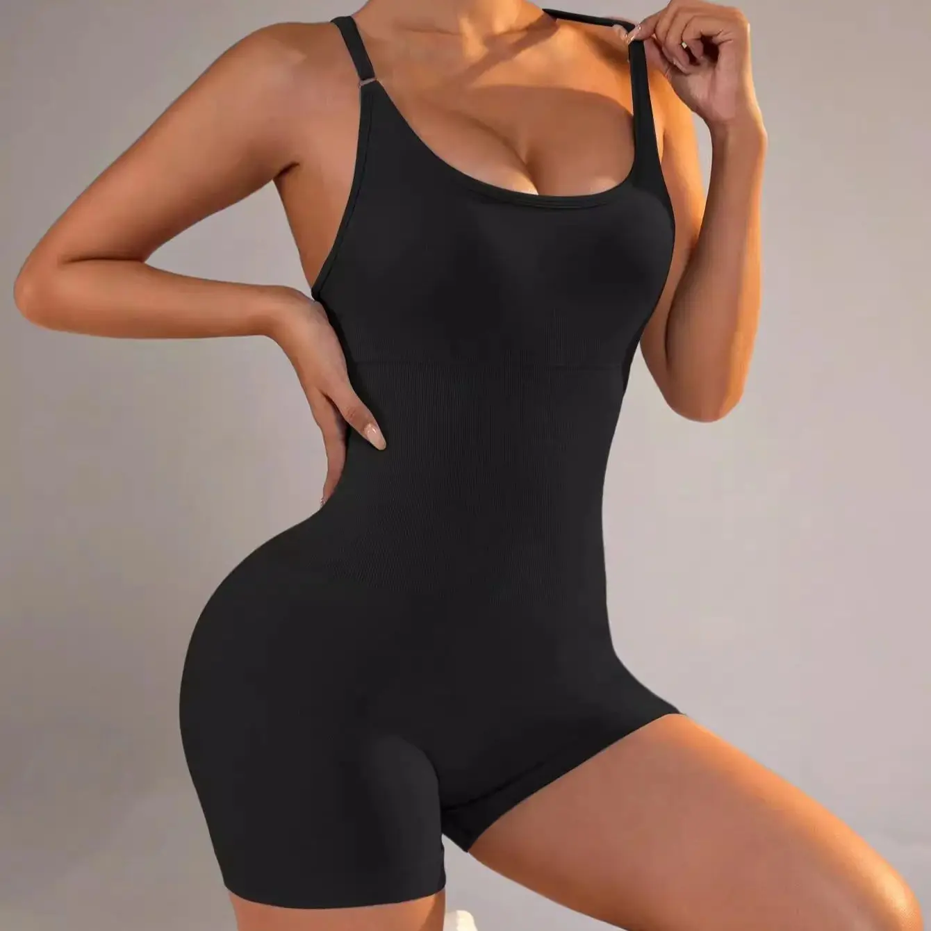 WAREBALL Women's Yoga Jumpsuit, Sexy One-Piece Fitness Romper with Strap, Tummy Control & Padded Sports Bra for Workout thumbnail 2