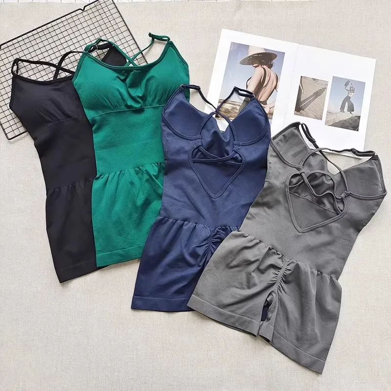 WAREBALL Women's Yoga Jumpsuit, Sexy One-Piece Fitness Romper with Strap, Tummy Control & Padded Sports Bra for Workout thumbnail 4