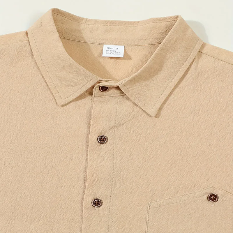 Men's Linen Blend Short Sleeve Button Down Shirt Casual Beach Tops with Chest Pocket Breathable Lightweight Summer Shirts forMen thumbnail 3
