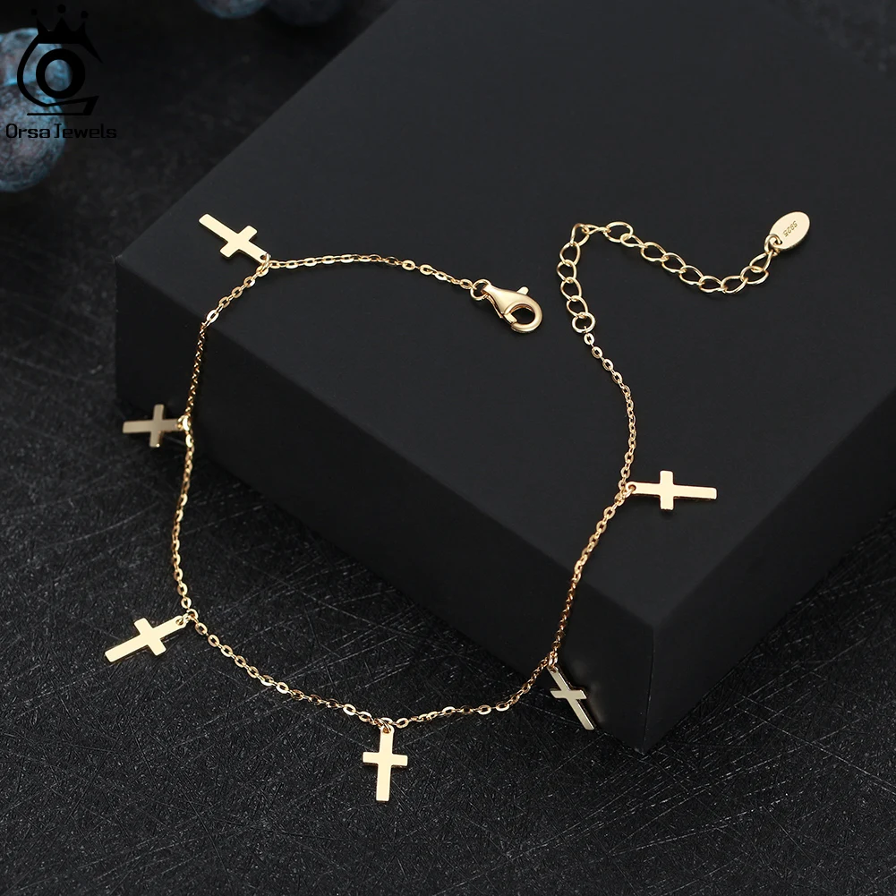 ORSA JEWELS Chain Anklet Woman Foot Bracelet 100% 925 Sterling Silver Anklet Cute Star Pendants Summer Simple Accessories SA27 thumbnail 4