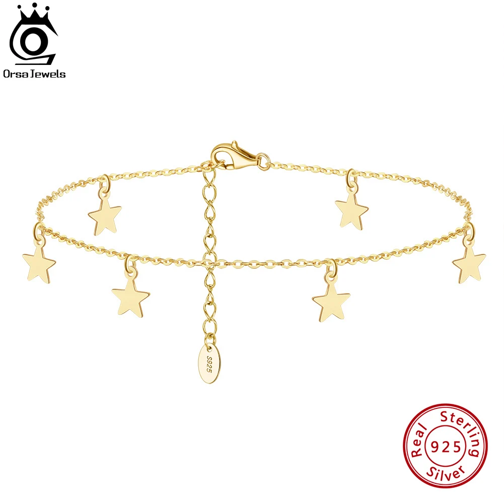 ORSA JEWELS Chain Anklet Woman Foot Bracelet 100% 925 Sterling Silver Anklet Cute Star Pendants Summer Simple Accessories SA27 thumbnail 2