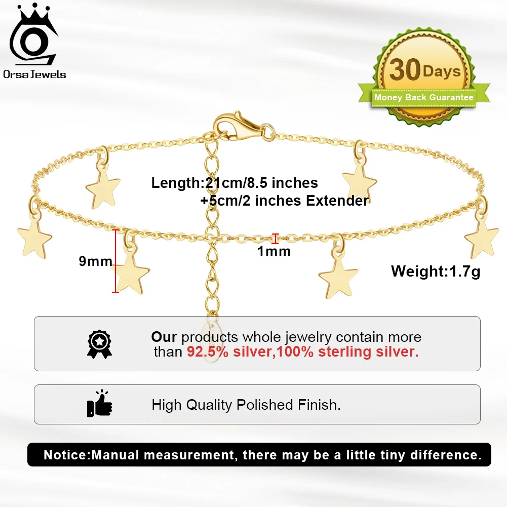 ORSA JEWELS Chain Anklet Woman Foot Bracelet 100% 925 Sterling Silver Anklet Cute Star Pendants Summer Simple Accessories SA27 thumbnail 6