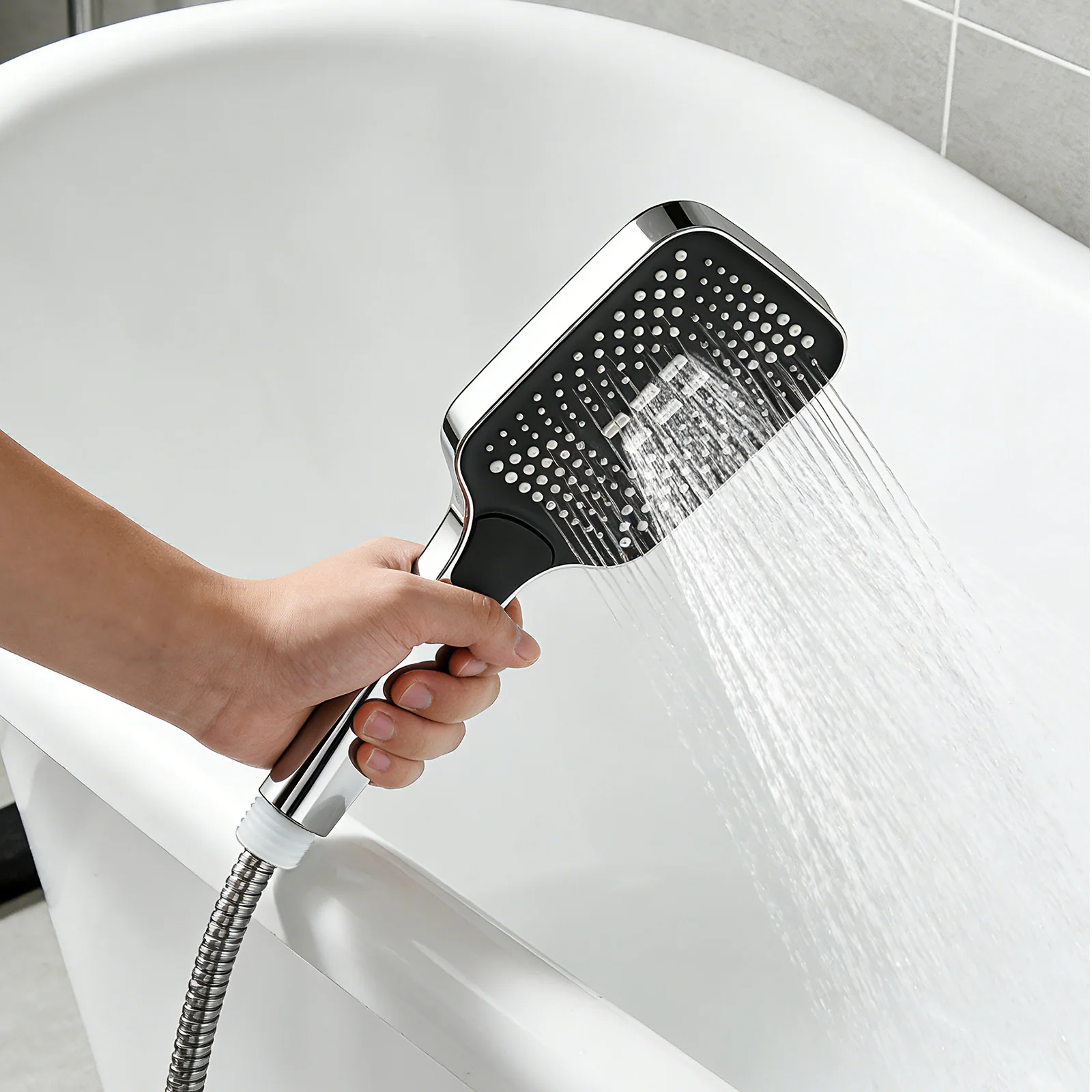 Adjustable Square Shower Head Large Outlet Water Heater Household Bath Pressurized Rain Shower Head Set thumbnail 6