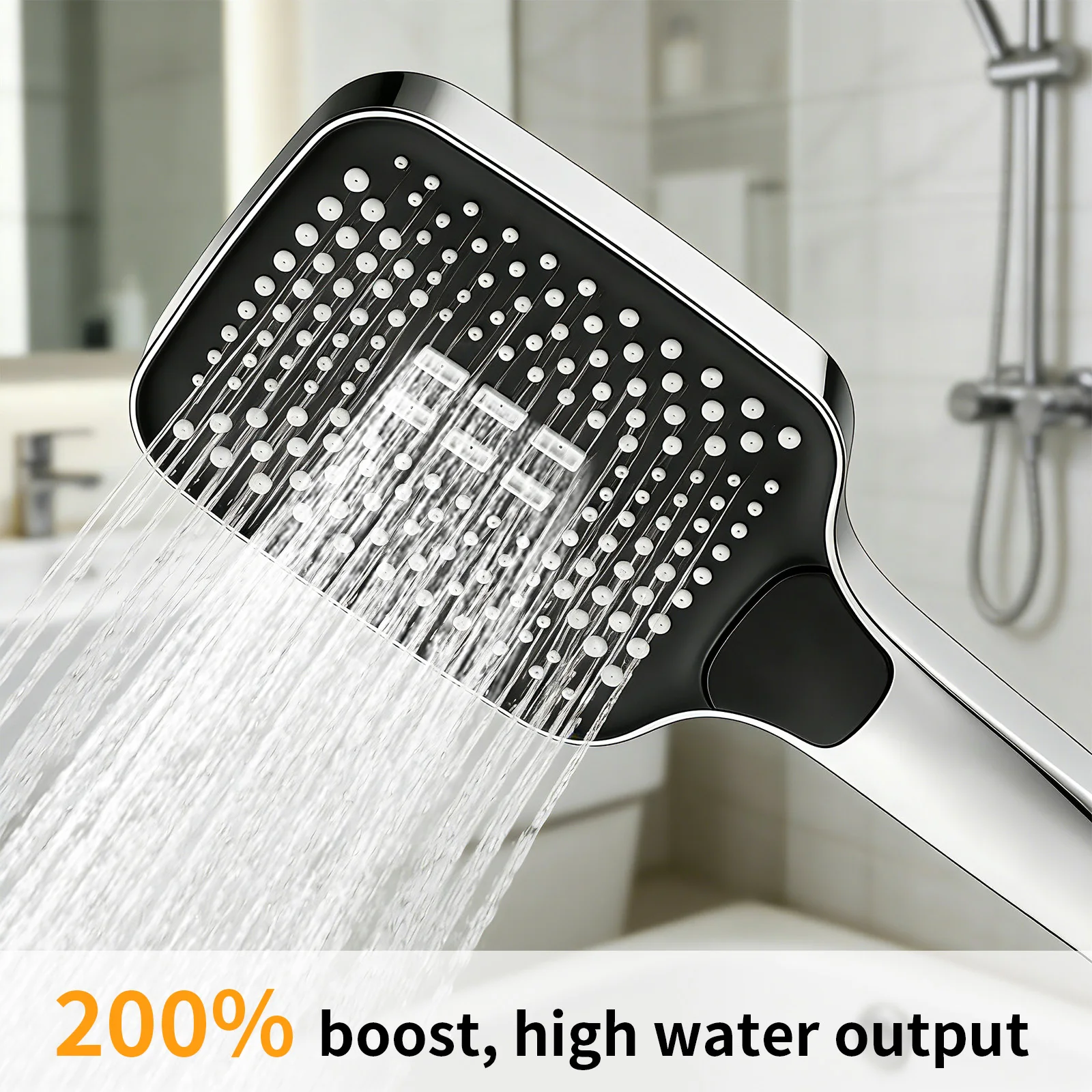 Adjustable Square Shower Head Large Outlet Water Heater Household Bath Pressurized Rain Shower Head Set thumbnail 2
