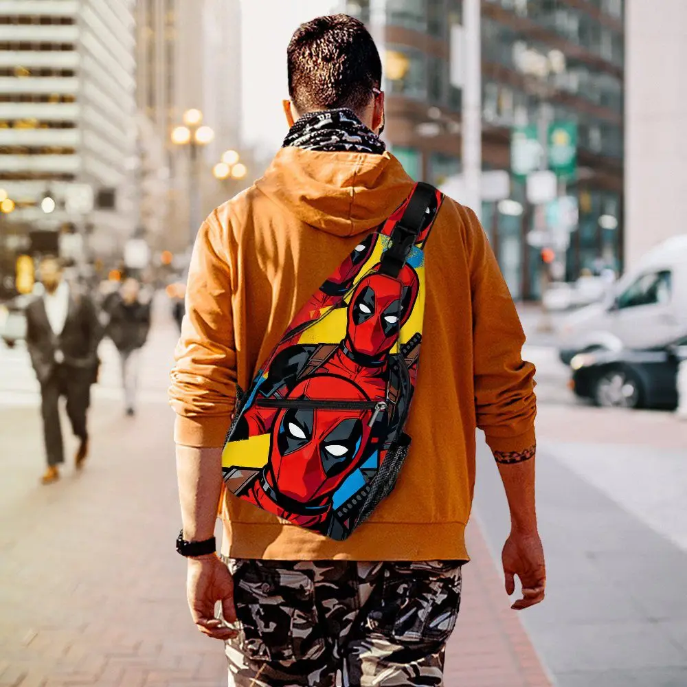 Deadpool Sling Bag for Men, Superhero Crossbody Backpack, Casual Travel Chest Bag with Comic Print, Lightweight Shoulder Bag