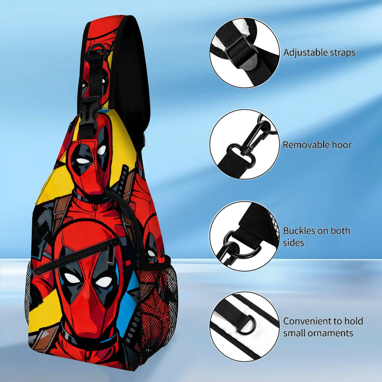 Deadpool Sling Bag for Men, Superhero Crossbody Backpack, Casual Travel Chest Bag with Comic Print, Lightweight Shoulder Bag thumbnail 4