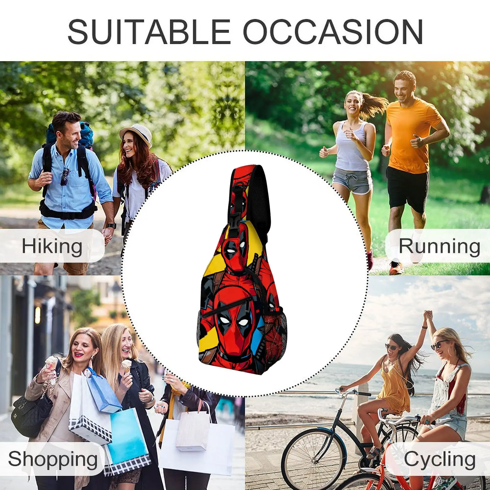 Deadpool Sling Bag for Men, Superhero Crossbody Backpack, Casual Travel Chest Bag with Comic Print, Lightweight Shoulder Bag thumbnail 5