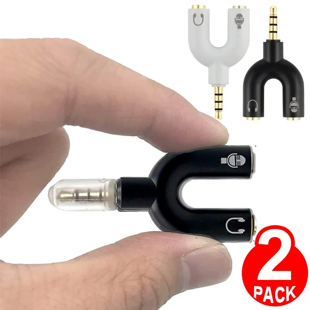 1/2Pcs Dual 3.5MM Y Shape Adapter Headphone Plug Audio Cables Splitter Microphone 2 in 1 Swivel Connector Jack Plug Adapter