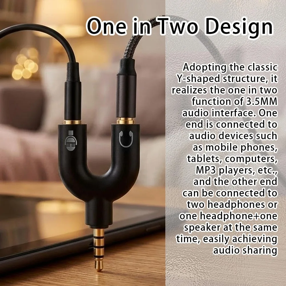 1/2Pcs Dual 3.5MM Y Shape Adapter Headphone Plug Audio Cables Splitter Microphone 2 in 1 Swivel Connector Jack Plug Adapter thumbnail 5