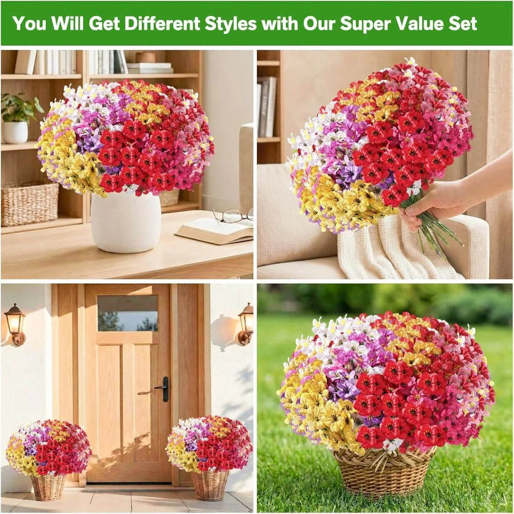 2pcs Artificial Flowers for Outdoor Indoor Fake Plants,UV Resistant Silk Fake Plastic Flower Wedding Home Garden Decorations thumbnail 4