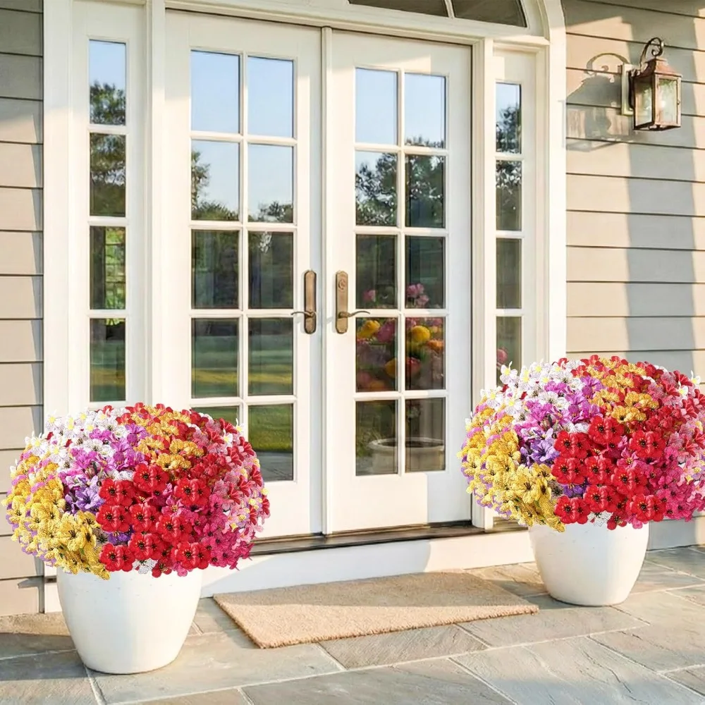 2pcs Artificial Flowers for Outdoor Indoor Fake Plants,UV Resistant Silk Fake Plastic Flower Wedding Home Garden Decorations thumbnail 2