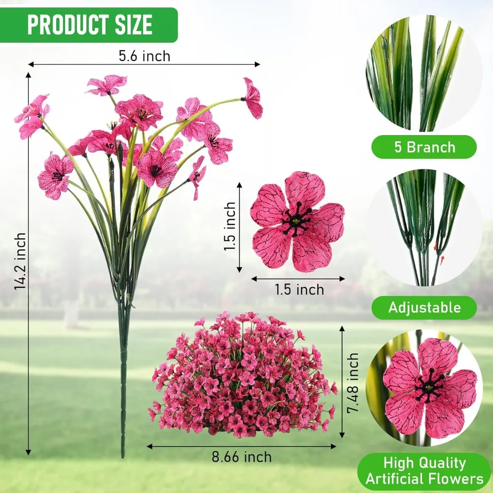 2pcs Artificial Flowers for Outdoor Indoor Fake Plants,UV Resistant Silk Fake Plastic Flower Wedding Home Garden Decorations thumbnail 6
