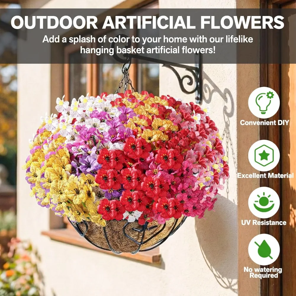 2pcs Artificial Flowers for Outdoor Indoor Fake Plants,UV Resistant Silk Fake Plastic Flower Wedding Home Garden Decorations thumbnail 5