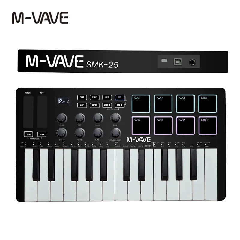 M-VAVE MIDI Controller Keyboard 25-Key Mini Portable USB Keyboard Piano MIDI Keyboard Controller 8 RGB Backlit Pads 8 Knobs thumbnail 6