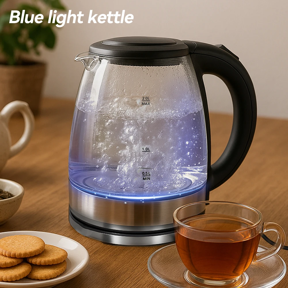 Blue Light Glass Electric Kettle 2.0L Transparent Glass Boiling Teapot Auto Shut-off Portable Jug Security thumbnail 4
