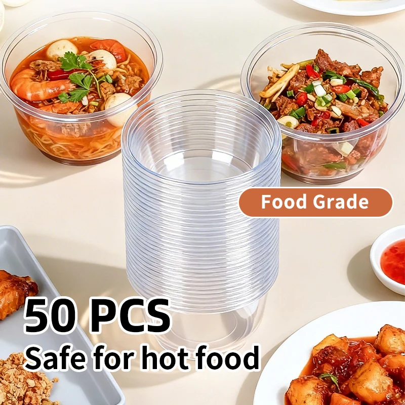 Disposable Plastic Bowls Transparent Heavy Duty for Ice Cream Dessert Fruit Salad Picnic Wedding Party Kitchen Food Container