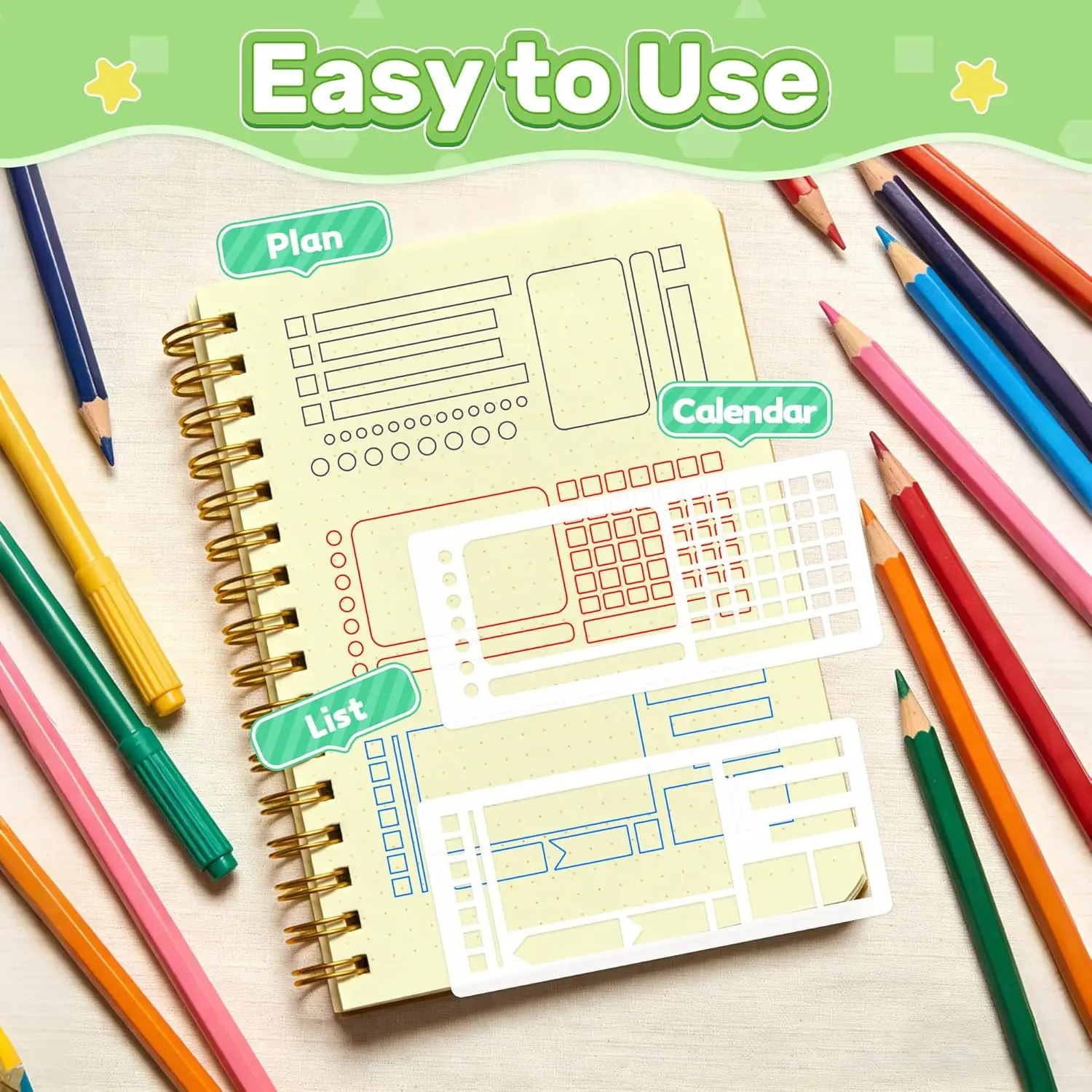 9 Pcs Plastic Reusable Children's painting templates for Tools Supplies for Journal Calendar Making Drawing Lines DIY Craft thumbnail 5