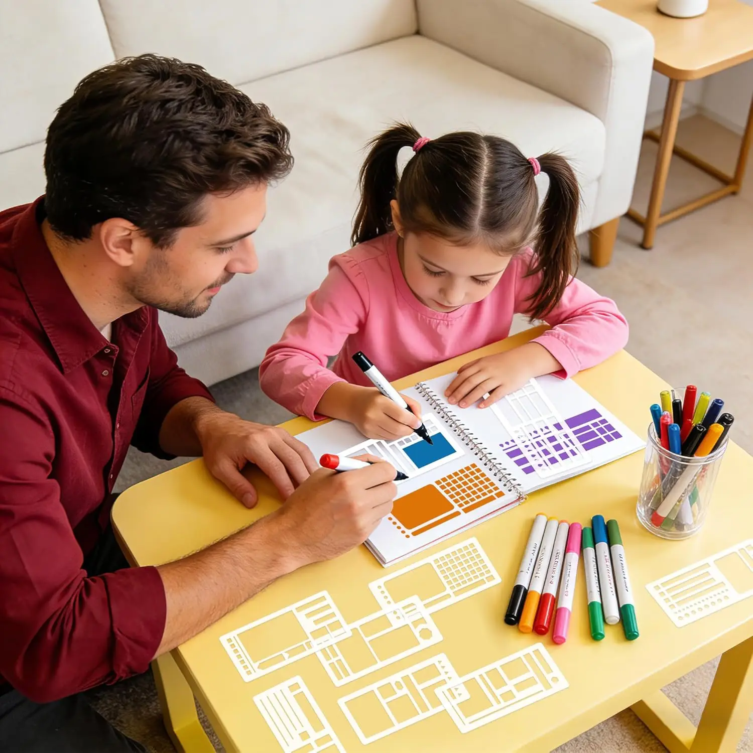 9 Pcs Plastic Reusable Children's painting templates for Tools Supplies for Journal Calendar Making Drawing Lines DIY Craft thumbnail 6
