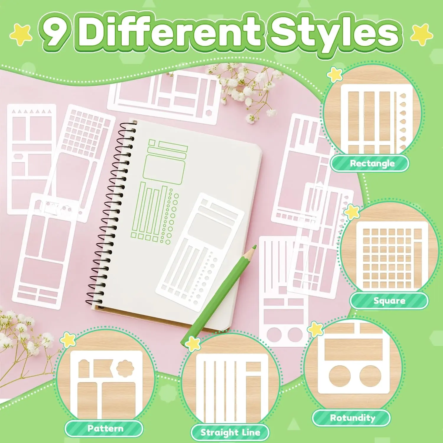 9 Pcs Plastic Reusable Children's painting templates for Tools Supplies for Journal Calendar Making Drawing Lines DIY Craft thumbnail 4
