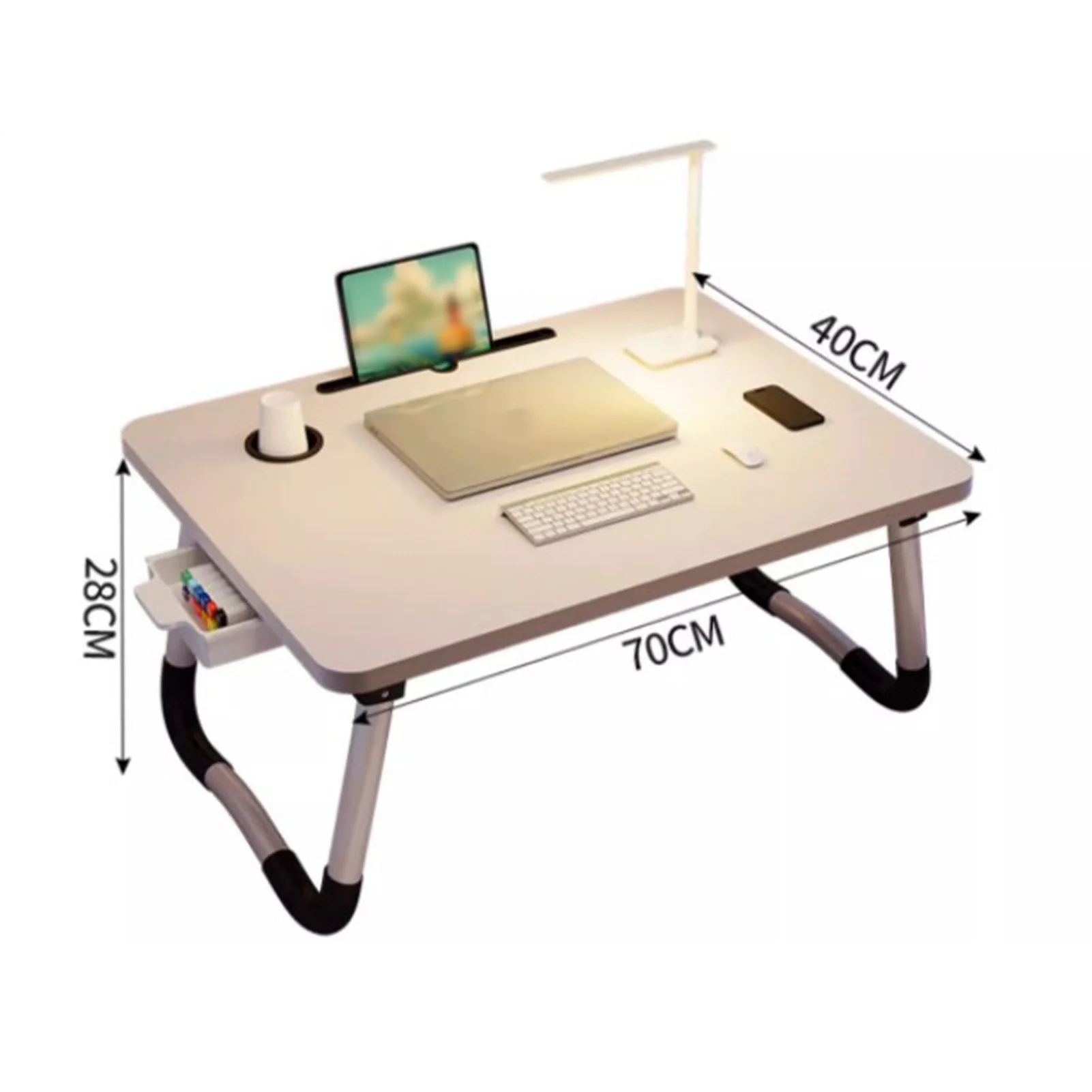 Foldable Laptop Bed Desk Portable Bed Table Tray Stand with Cup Holder Drawer for Sofa Floor Bedroom Reading Writing Eating thumbnail 6