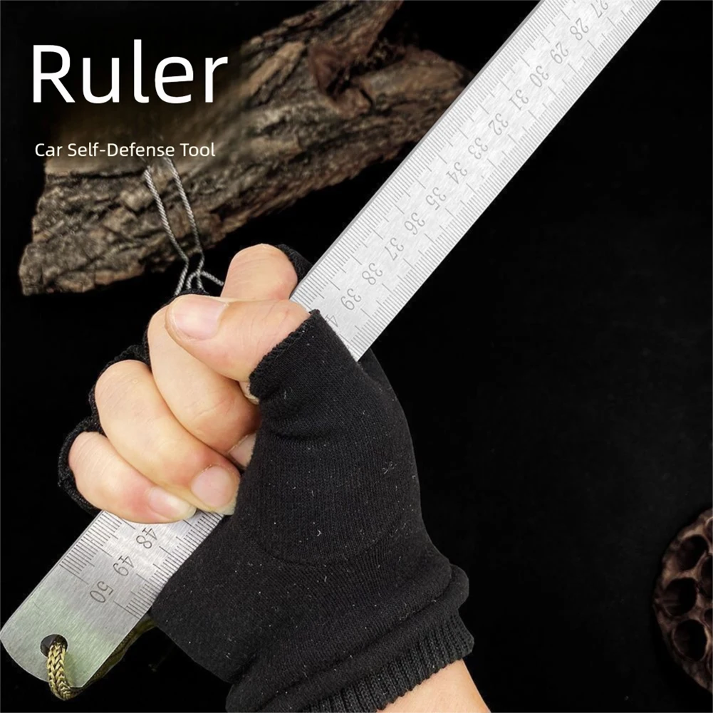 Heavy Duty Ruler,5.0/3.0mm Stainless Steel Meter Stick Self-Defenses Ruler,Portable Multipurpose Measurement Tool thumbnail 5