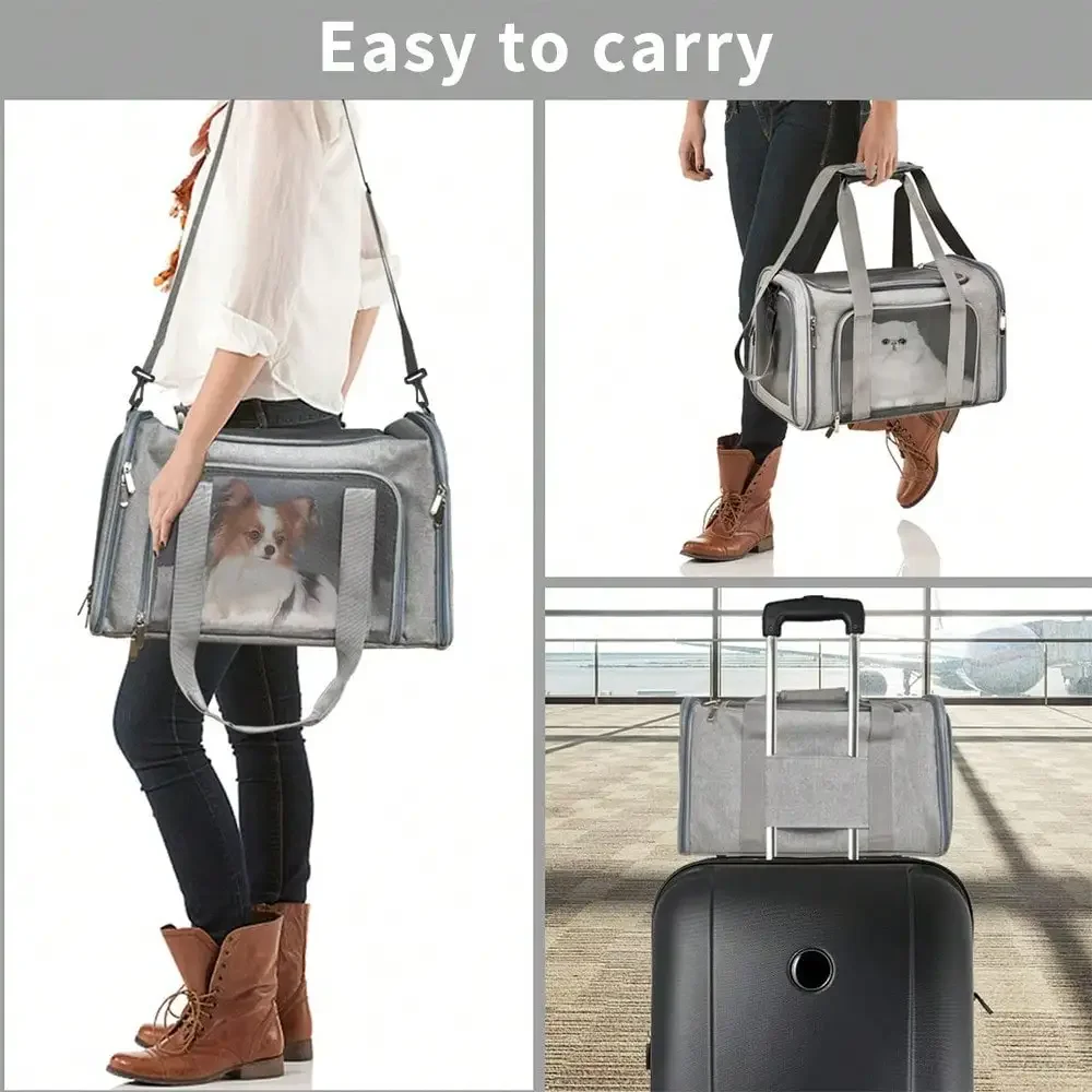 Cat Carrier Dog Carrier Portable Pet Carrier Soft Sided, Medium Small, Foldable Puppy Cat weighing 3kg-6kg for Travel(Gery) thumbnail 5