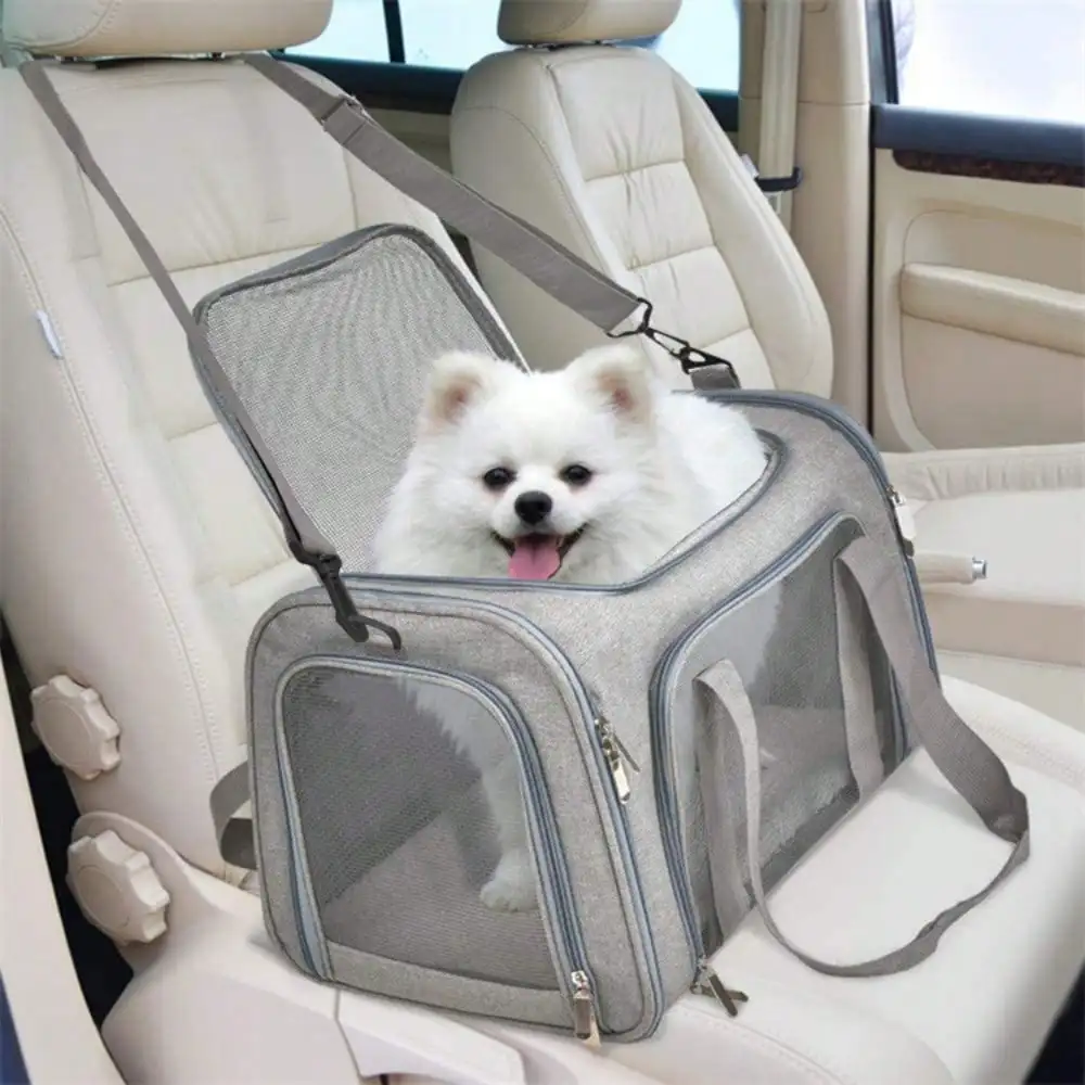 Cat Carrier Dog Carrier Portable Pet Carrier Soft Sided, Medium Small, Foldable Puppy Cat weighing 3kg-6kg for Travel(Gery) thumbnail 6