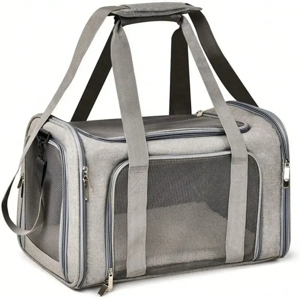 Cat Carrier Dog Carrier Portable Pet Carrier Soft Sided, Medium Small, Foldable Puppy Cat weighing 3kg-6kg for Travel(Gery)