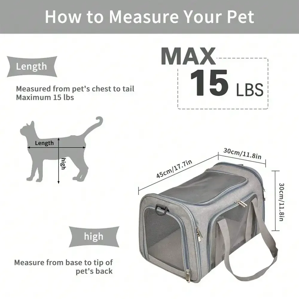 Cat Carrier Dog Carrier Portable Pet Carrier Soft Sided, Medium Small, Foldable Puppy Cat weighing 3kg-6kg for Travel(Gery) thumbnail 2