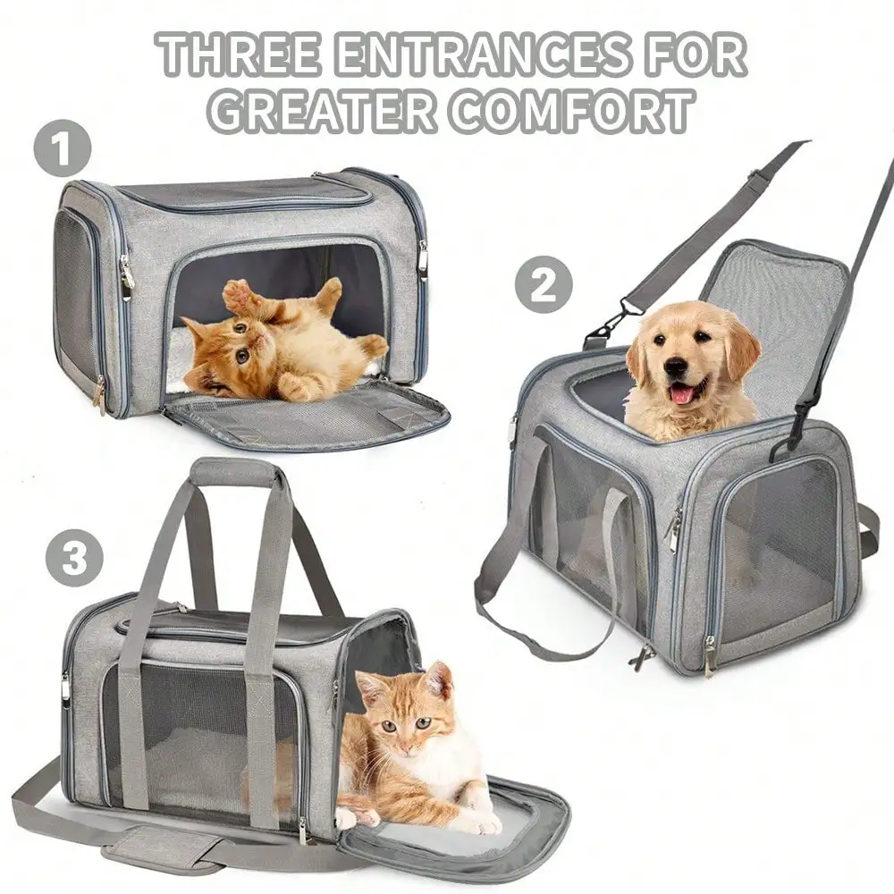 Cat Carrier Dog Carrier Portable Pet Carrier Soft Sided, Medium Small, Foldable Puppy Cat weighing 3kg-6kg for Travel(Gery) thumbnail 3