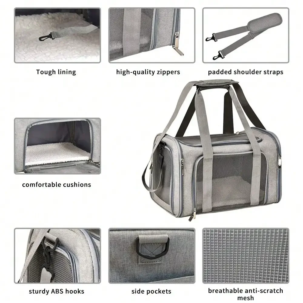 Cat Carrier Dog Carrier Portable Pet Carrier Soft Sided, Medium Small, Foldable Puppy Cat weighing 3kg-6kg for Travel(Gery) thumbnail 4